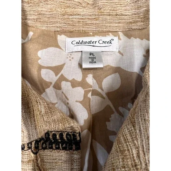 Coldwater Creek Tan Embroidered Floral Western Boho Linen Blazer Jacket Size 10 - Picture 8 of 11